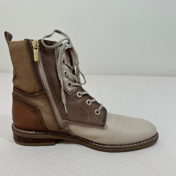 PIKOLINOS Two-Tone Leather & Canvas Lace-Up Boots | Tan & Cream | Women’s Size - Picture 9 of 11